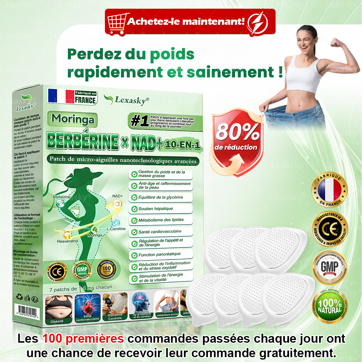 Magasin Officiel | 𝐋𝐞𝐱𝐚𝐬𝐤𝐲® Moringa & Bérbérine 10-en-1 Patch Nanomicro-aiguilles Avancé👩⚕️ (Une application quotidienne, résultats visibles en 7 jours) ✅ Obésité, Diabète, Apnée du sommeil, Problèmes articulaires🪴