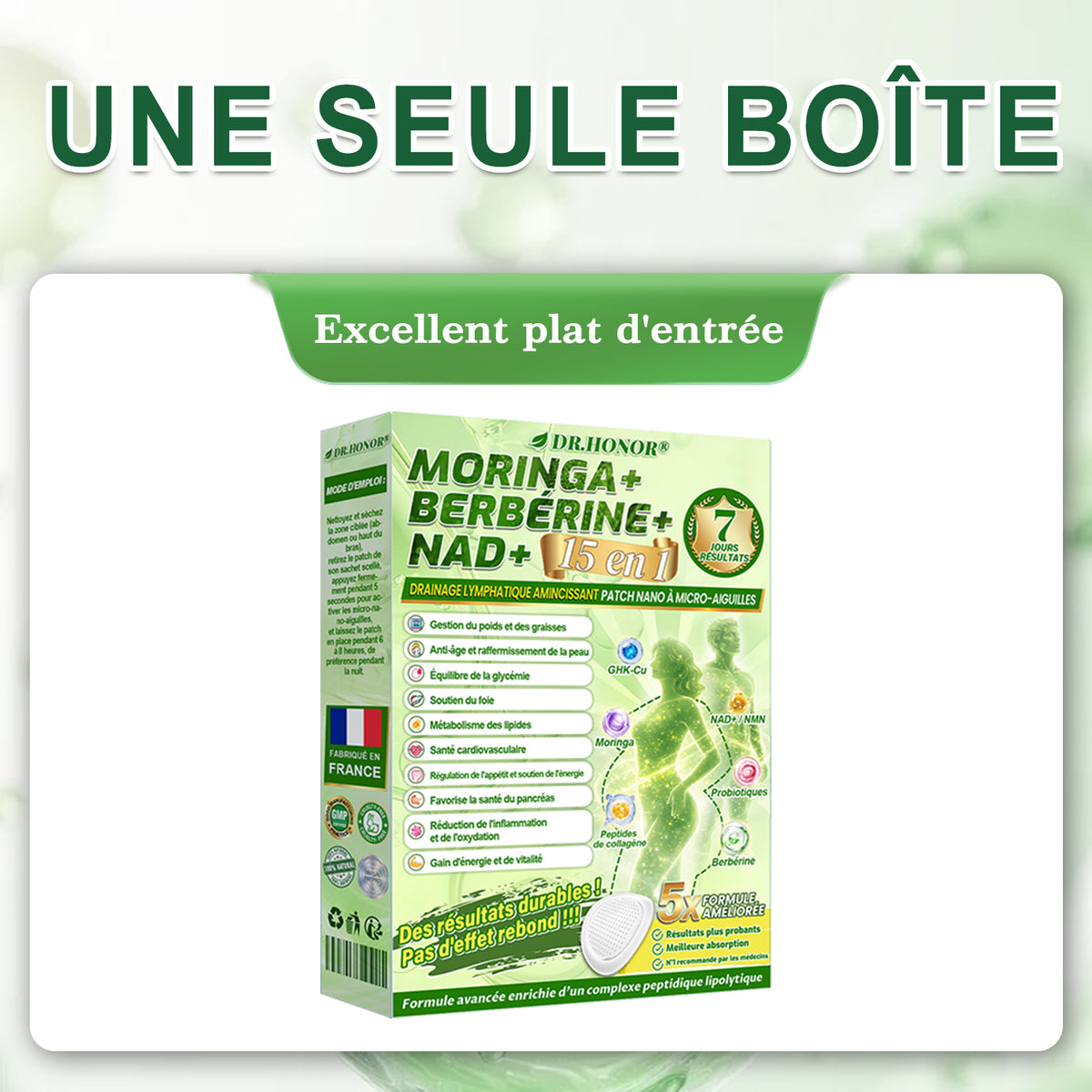 🎁 𝐃𝐑.𝐇𝐎𝐍𝐎𝐑® 🇫🇷 Profitez de 50 % de remise supplémentaire ! Patch minceur à nano-microaiguilles au moringa et à la berbérine. Prenez soin de votre silhouette avec une seule application par jour. Faites-vous plaisir !