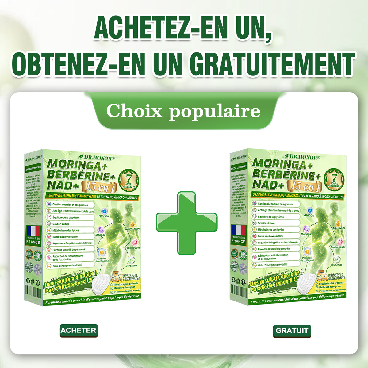 🎁 𝐃𝐑.𝐇𝐎𝐍𝐎𝐑® 🇫🇷 Profitez de 50 % de remise supplémentaire ! Patch minceur à nano-microaiguilles au moringa et à la berbérine. Prenez soin de votre silhouette avec une seule application par jour. Faites-vous plaisir !